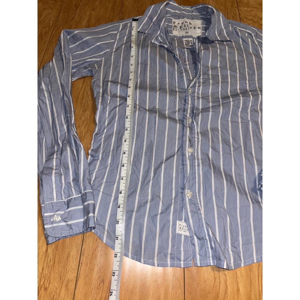 Frank & Eileen Barry Blue White Striped Button Down Shirt XS Italian Poplin USA - Picture 7 of 9